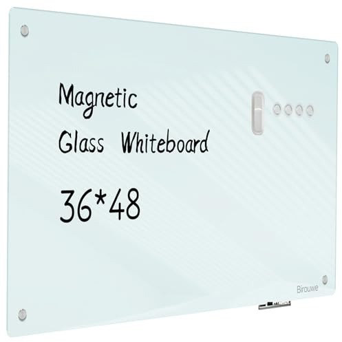 Magnetic Glass Whiteboard - Glass Dry Erase Board 48x36 Large Frameless Board for Walls Office School and Home