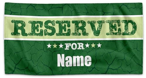 Print Royal PR Personalisiertes Handtuch mit Spruch - Reserved for- mit Name Bedrucken | Badetuch selbst gestalten, Persönliches Fotogeschenk für Familie, Freunde - Grün 100 x 50 cm