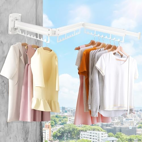 SWAWIS Wäscheständer, zusammenklappbar, für Außenbereich, Balkon, Waschküche, Badezimmer, Schlafzimmer, 3 Falten, Weiß