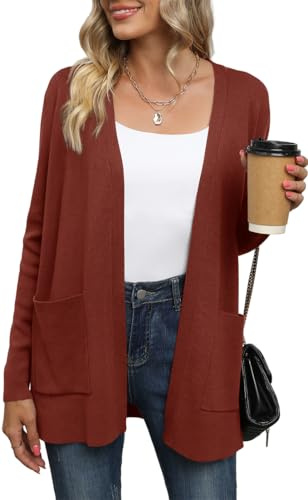 Yommay Cardigan for Women Long Sleeve V-Neck Knitted Sweater with Pockets | Ladies Lightweight Cardigan Loose Fit Casual Elegant Soft Womens Open Front Outwear Jumper Black Navy Blue UK Size Cardigans