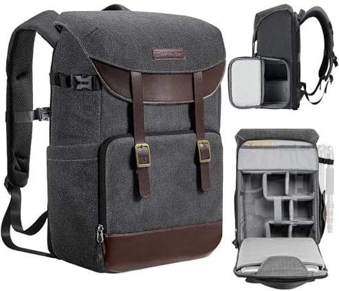 K&F CONCEPT Kamerarucksack Rolltop Fotorucksack Rucksack-Stofftaschen aus Stoff für Spiegelreflexkamera 15 Zoll Laptop