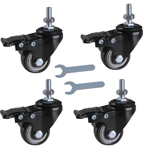 GIVIHGETI 4 Stück Lenkrollen 50mm(2 Zoll) Möbelrollen mit Bremsen Transportrollen, Schaftdurchmesser 10mm, Schaftlänge 25mm, Tragkraft 70kg pro Rad, Rollen für Möbel 4er Set Schwerlastrollen Schwarz