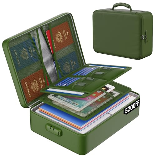 ENGPOW Feuerfeste Dokumententasche mit Schloss, verbesserte wärmeisolierte, feuerfeste und wasserdichte Box, 8 Schichten, Dokumenten-Organizer, tragbare Aufbewahrungsbox für wichtige Dateien, Laptop