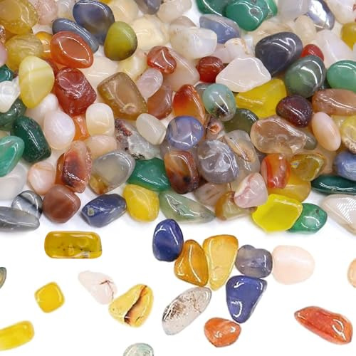 HEOUCH 200g Edelsteine für Kinder Schatzsuche, Natürliche Trommelsteine in Verschiedenen Größen, Bunte Glücksstein, Natürlich Gefärbte Textur, Geeignet für Vasen und Aquariendekoration