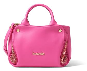 B Braccialini Kim Sac à main en cuir de veau de taille moyenne petite. Strass ton sur ton s'échappe des plis latéraux, bandoulière amovible et réglable., fuchsia, Taille unique
