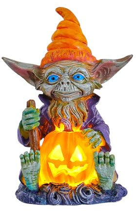 DZAY Halloween Dekoration Kürbislaterne mit LED Leuchtende Kürbisfigur,Halloween Dekoration LED Beleuchtet Draußen Innen Deko Figuren Wichtel Kürbis Laterne Tischdeko,Party,Garten Dekofigur (B)