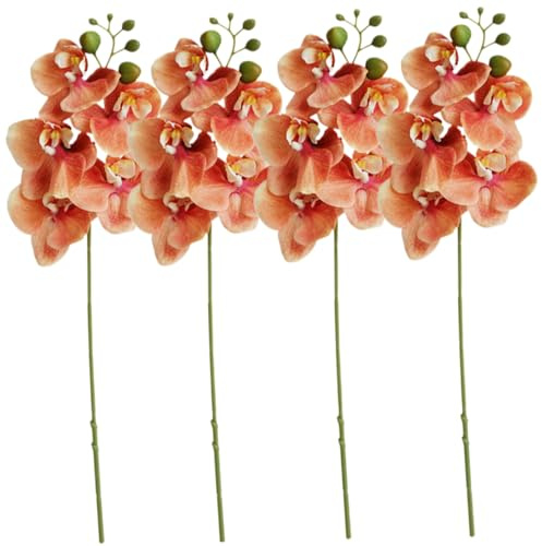 Fake Orchid 4pcs Orchideen künstliche Blumen 17,7 Zoll realistische falsche Orchidee 5 Blumenköpfe Faux Orchideen Stängel Künstliche Orchideen, die echt für Vase Wedding Party Gartendekoration ausseh