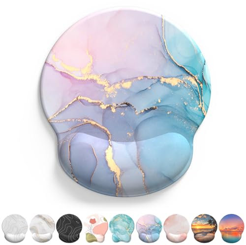 Giecy Mouse Mat Wrist Support, Ergonomic Gel Mouse Pad, Mouse Wrist Rest with Non-Slip Base for Home Office Computer, Laptop (Pink&Blue Marble)