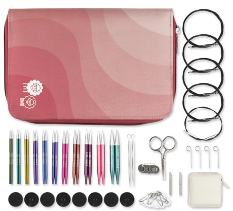 KnitPro Zing Interchangeable Needle Set – 11 x 10cm Circular Knitting Pin Pairs with Accessories Zing Regal Set, Colour Coded for Beginners, Professionals & Gift Set