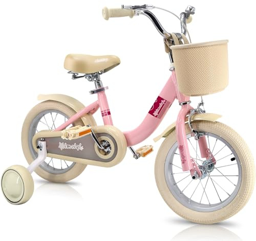 SIMEIQI Kinderfahrrad 14/16/18 Zoll für Mädchen Kinderfahrrad für Alter 3-12 Jahre mit Stützrädern & Ständer, Handbremse Rücktrittbremse Fußbremskorb und Klingel (Rosa, 18 Zoll mit Stützrädern