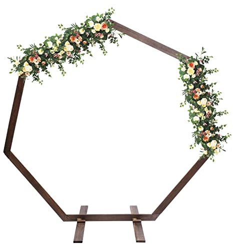 Hochzeitsbogen, Großer Holz Hochzeitsbogen Heptagonaler, Retro Traubogen Hintergrund Ständer Hochzeit, 2.24M Ballonbogen für Geburtstagsfeier Babyparty Abschlussfeier, Einfache Montage