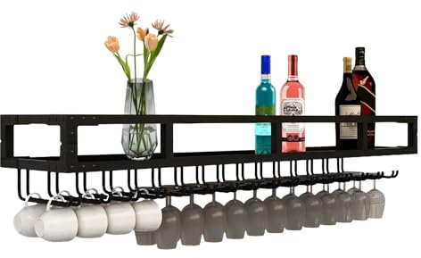 Flaschenregal Wandmontiertes Weinregal, Hängendes Weinglasregal mit Schrauben Weinglasaufhänger Schwarz/Gold Einfach zu installierendes stabiles Weinregal aus Metall, für die Küche Weinkelle