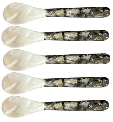 Cucchiaio da caviale con conchiglia, set di cucchiai in madreperla, set di posate per caviale, eleganti cucchiai per caviale, cucchiai decorativi, utensili da portata per caviale, set di 5 cucchiai