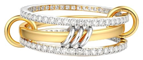 Dochais Gold Stackable Rings for Women Men Non Tarnish, 18k Gold Plated Cubic Zirconia Rings, Silver Gold Multi Ring Mixed Metals Stack Rings Set Size 10