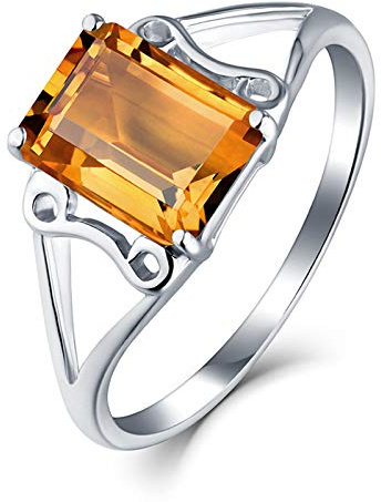 Stfery 18 Karat Weißgold Solitärring, Eheringe mit Citrin Gelb in Quadratschliff, Diamantring Echtschmuck Damen, Gr.52 (16.6)