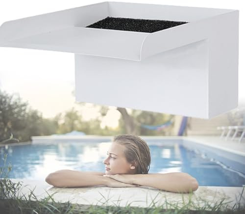 Set di cascata for laghetto, fontana a sfioro in acciaio inox for piscina, rubinetto esterno in acciaio inox con base quadrata, for piscine, stagni, pareti d'acqua e fontane da giardino.(White)
