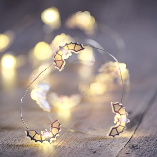 Lights4fun 1.9m Halloween Bat Micro String Lights with 20 Purple & White Bats, Warm White LED Fairy Lights on Silver Wire Battery Operated with 6 Hour Timer Indoor Decoration Halloween Parties