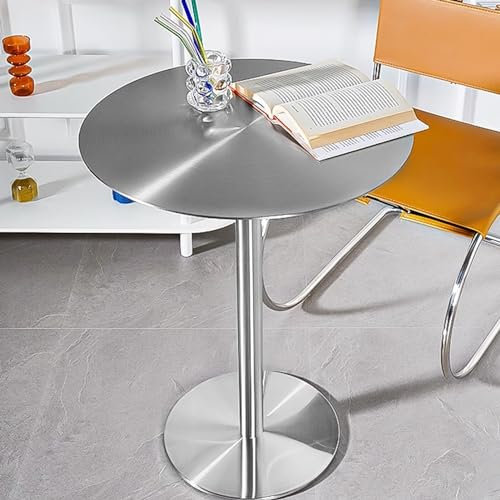 Runder Stehtisch mit Edelstahlplatte für Cocktailbar, Pub, Kaffee, Tee, Esszimmer, Bistro, Beistelltisch für den Außenbereich, hoher Tisch für Kaffeetheke, Getränketisch, Sofa-Beistelltisch