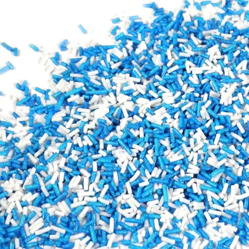 Streuselheld Jimmies Blau Weiß 40g Zuckerstreusel | Bunte Sprinkles als Topping für Torten, essbare Deko-Streusel für Muffins, Cupcakes und Geburtstagskuchen