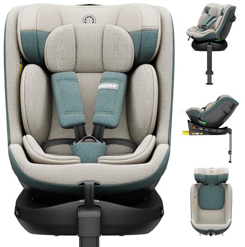 Daliya® BRAVO i-Size | 360° drehbarer Kindersitz mit ISOFIX & Stützfuß, Mitwachsender Autokindersitz 0–12 Jahre (40–150 cm), Air-Active Mesh, ergonomisch & atmungsaktiv (Hellgrün)