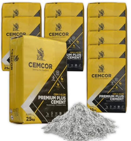250kg Cemcor High Strength Premium Ready Mix Cement 42.5N - For Structural Concrete Reinforced Foundations Pre Cast Elements Pouring Concrete Slabs Preparing Mortar For Masonry Work - 10 x 25kg Bags