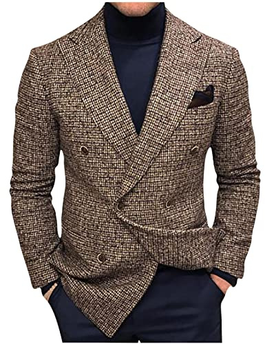 Generisch Herren Sakko Business Karierte Blazer 2 Knöpfeter Anzugjacke Classic Slim Fit Winterjacke Freizeit Herrensakko Winter Sportsakko Revers Langarm Freizeitsakko Lässige Stylische Jackett S-3XL