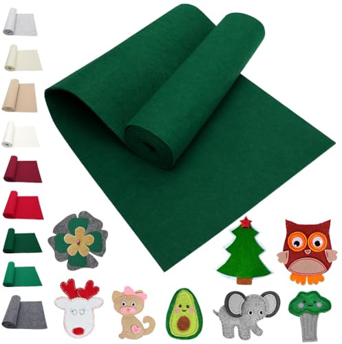 LOMUG Filz Grün, Filzstoff Meterware 30x250 cm Bastelfilz Filzmatte Polyester Filzrolle 3 mm Dick Filzmatten zum Zuschneiden für DIY Filzunterlage Patchwork Nähen Halloween Weihnachten Handwerken Deko
