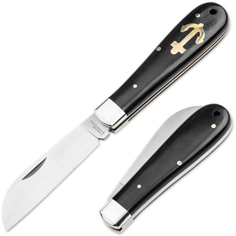 HISTORY KNIFE & TOOL® - Anchor Knife - klassisches Ankermesser mit Edelstahl Sheepfoot Klinge - 42a konformes Slipjoint EDC Zweihandmesser mit Ebenholz Griff - klappbares Matrosenmesser mit Anker