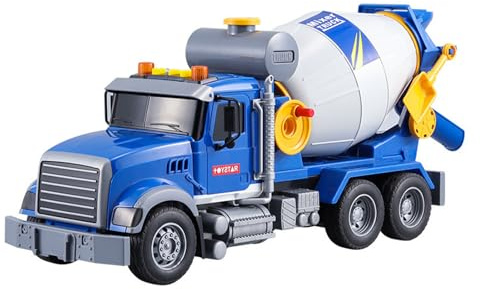 Concrete Mixer Truck, Construction Truck Toy with Lights and Noise, Led Light Design Different Scene Sound Effects, Blue Cement Mixer Toy Truck, Cement Mixer With Crank For Kids 3+