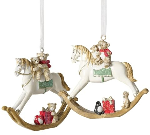 Weihnachtsanhänger Teddypferdchen 2er Set Schaukelpferd mit Bären Christbaumschmuck
