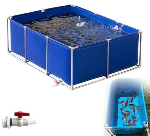 Serbatoio per pesci da laghetto, stagno temporaneo fuori terra, piscina con valvola di scarico, 2 m x 2 m x 0,5 m, ideale per uso in giardino