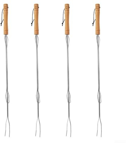 Lot de 4 fourchettes télescopiques d'extérieur en acier inoxydable pour camping, grillades et rôtissages sur feu de camp (A)