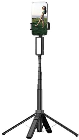 Sxhlseller Treppiede con Luce, Treppiede per Fotocamera con Supporto per Telefono Cellulare a 4 Gambe Migliorato con Telecomando BT e Supporto per Telefono, Luce di Riempimento di Bellezza
