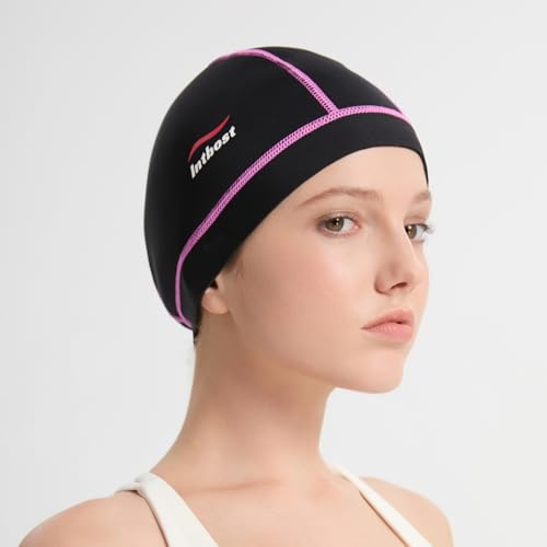 Intbost 3mm Diving Hood Neoprene Wetsuit Beanie Wet Suit Swimming Cap Winter Hat for Women Keep Warm Stretchy Wetsuit Cap for Winter Swim Scuba Diving Snorkeling Surfing (Pink, L/XL)