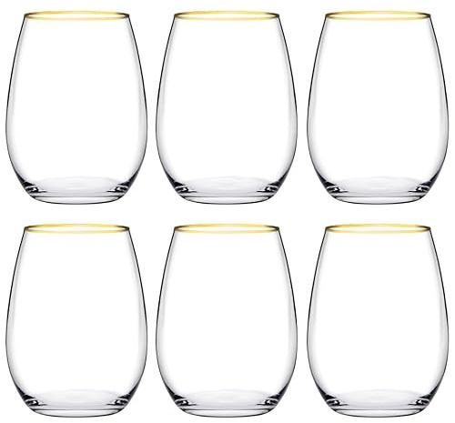 EDBA 350ml Gold Rim Drinking Glasses Set of 6, Elegant Hi-Ball Tumblers for Water, Juice, Cocktails, Whisky & Spirits, Premium Clear Glassware for Home Bar, Dining & Entertaining