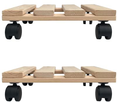 Zwei Pflanzenroller Holz MASSIV aus stabilem Buchenholz eckig 30 cm x 30 cm bis 120 KG | Tragkraft bis 120 kg, Rolluntersetzer, Blumenroller, Möbelroller, Topfroller, stabil, langlebig, für Innenbereiche geeignet