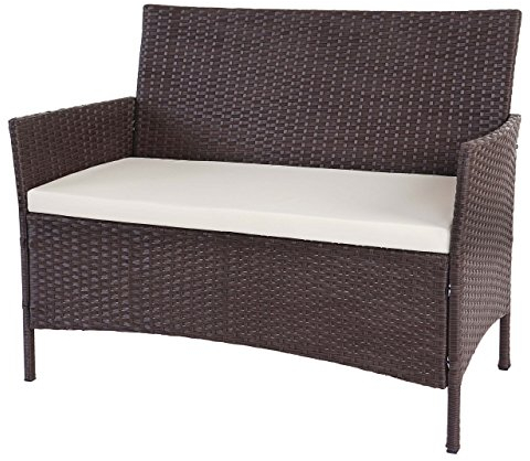 Mendler Poly-Rattan Gartenbank Halden, Sitzbank Bank - braun-meliert, Kissen Creme