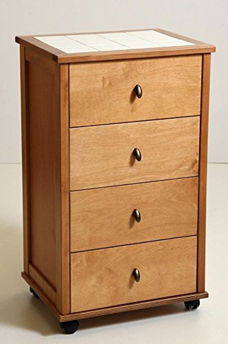 Liberoshopping Cassettiera in Legno massello con 4 cassetti, Piano Superiore con mattonelle in Ceramica, con Ruote (Rovere)