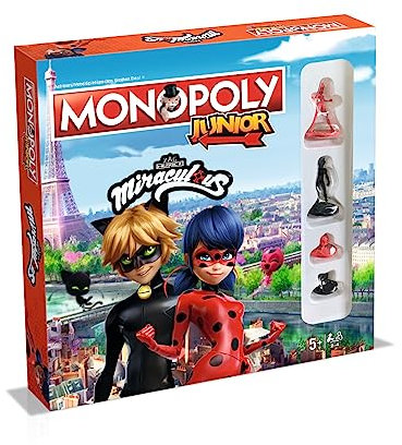 Winning Moves Monopoly Junior Miraculous (Lady Bug) Edition - Familienspiele Strategie Brettspiele Monopoly Miraculous Junior - Brettspiel für Kinder - 2+ Spieler ab 5+ Jahren - Deutsch