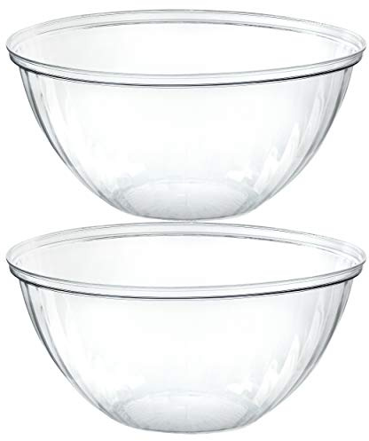 PLASTICPRO Disposable Round Crystal Clear Serving Bowls For Party Snack or Salad, Plastic Clear Chip Bowls, Candy Dish (2, 48 OUNCE)