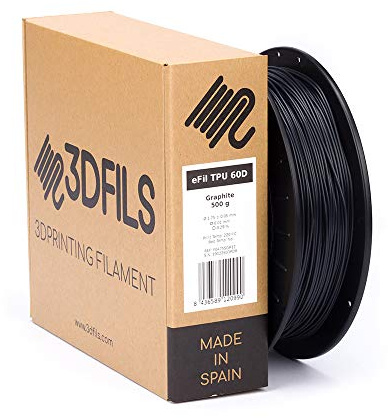 3DFILS - Filamento flexible para impresión 3D eFil TPU 60D: 1.75 mm, 500 g, Grafito