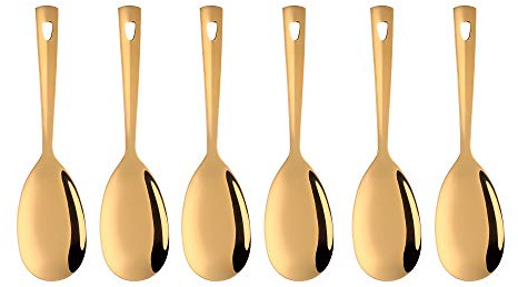 6 Pcs Gold Salad Spoon, Stainless Steel Titanium Plated Salad Servers Set Heavy Duty Mirror Polished Modern Spoons for Home, Kitchen and Restaurant(10.3 inches/26.2cm)