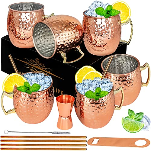 Moscow Mule Copper Mugs Set of 6-18oz Copper Plated Stainless Steel Cups, Rust-Resistant & Durable, Perfect for Cocktails, Iced Beverages, Chilled Drinks