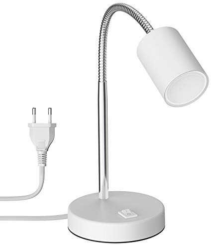 ledscom.de Tischleuchte WAIKA Schwanenhals Schalter weiß matt + LED Lampe weiß 3-Stufen Dimmen 609lm
