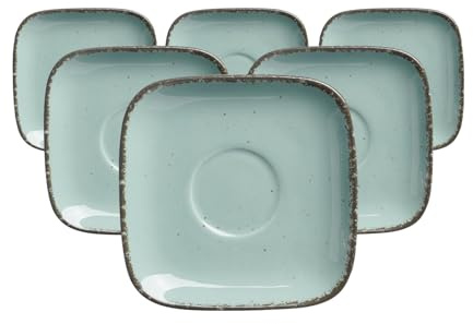 Ritzenhoff & Breker Espressountertassen-Set Casa 6-teilig, 10 x 10 cm, Mokkaunterteller im Vintage-Look, Mix & Match-Geschirr, Spülmaschinenfest & Mikrowellengeeignet, Porzellan, Blau