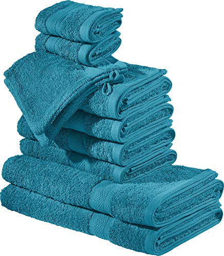 REDBEST Frottier-Set 10-TLG. Chicago Petrol Größe - Handtuch, Duschtuch, Gästetuch, Waschhandschuh - saugstark, strapazierfähig, ideal für Reisen, Sport
