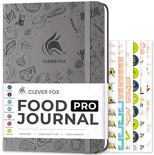 Clever Fox Food Journal Pro – Diet & Wellness Planner for Women & Men – Weight Loss Diary with Calorie Tracker – Food Log for Tracking Meals, Exercise & Weightloss - Undated, 7 x 10 Gray