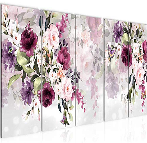 Runa Art Bild Blumen Wandbilder auf Vlies Leinwand 5 Teilig Wanddekoration Wohnzimmer Schlafzimmer 026656c