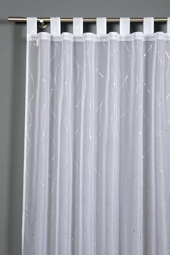 Sehlbach Cortinas confeccionadas con Trabillas, Voile Estampado láminas, Blanco, 140x245 cm, Elegante Estampado, Decoración Sencilla, Certificado Oeko-Tex, Traslúcidas