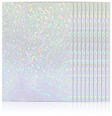 Haohai 25 Sheets Holographic Vinyl Sticker Sheets, Self Adhesive Holographic Craft Film, Holographic Laser Vinyl Sheet for Silhouette Crafts (white)
